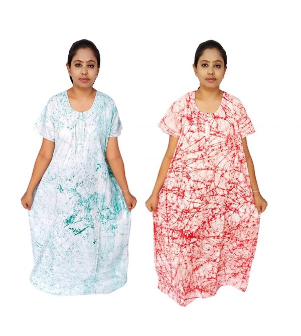 Batik Nighty Handloom Cotton for Women Blue Red 2 Set MX50